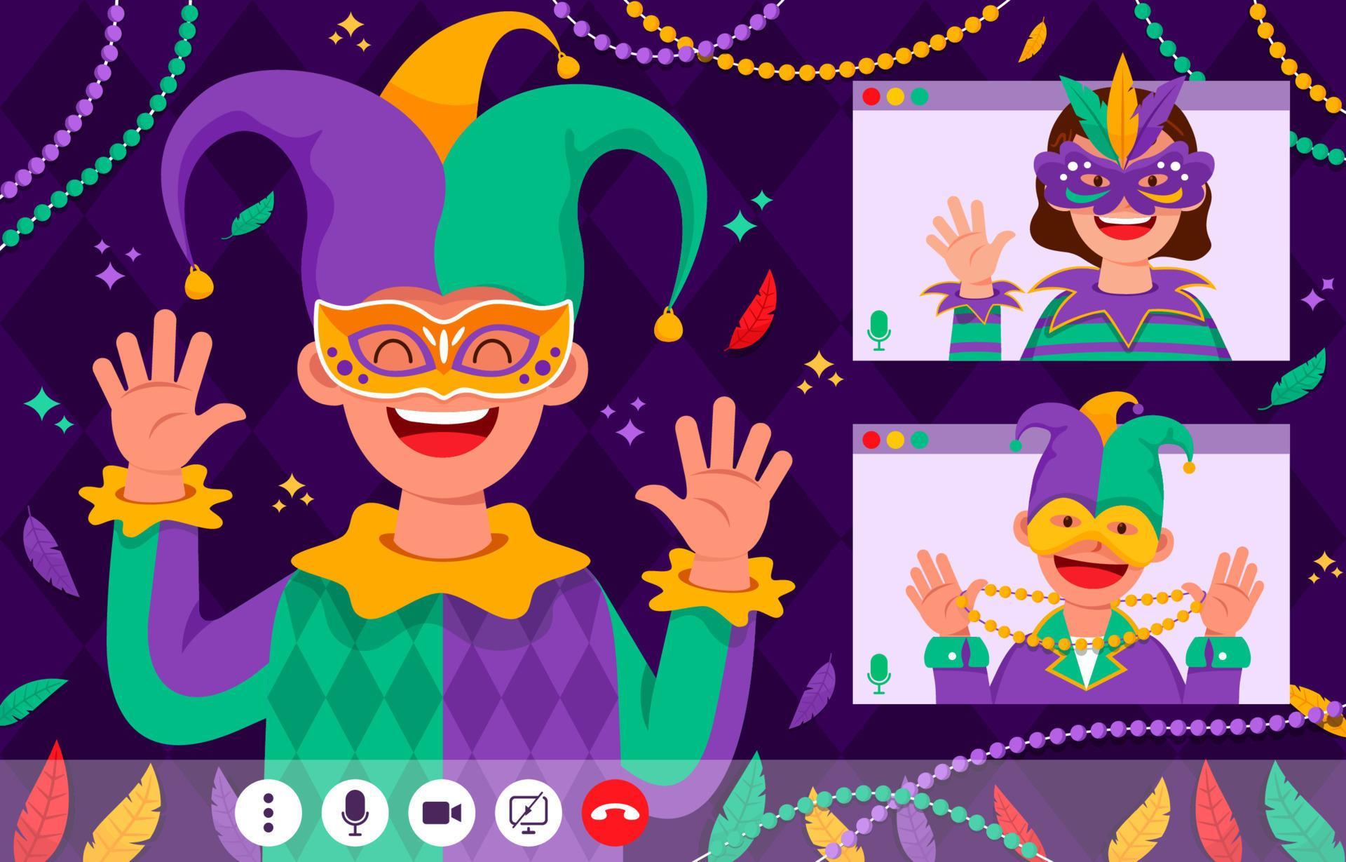 Jester Costume on Mardi Gras Online Party 5154567 Vector Art at Vecteezy