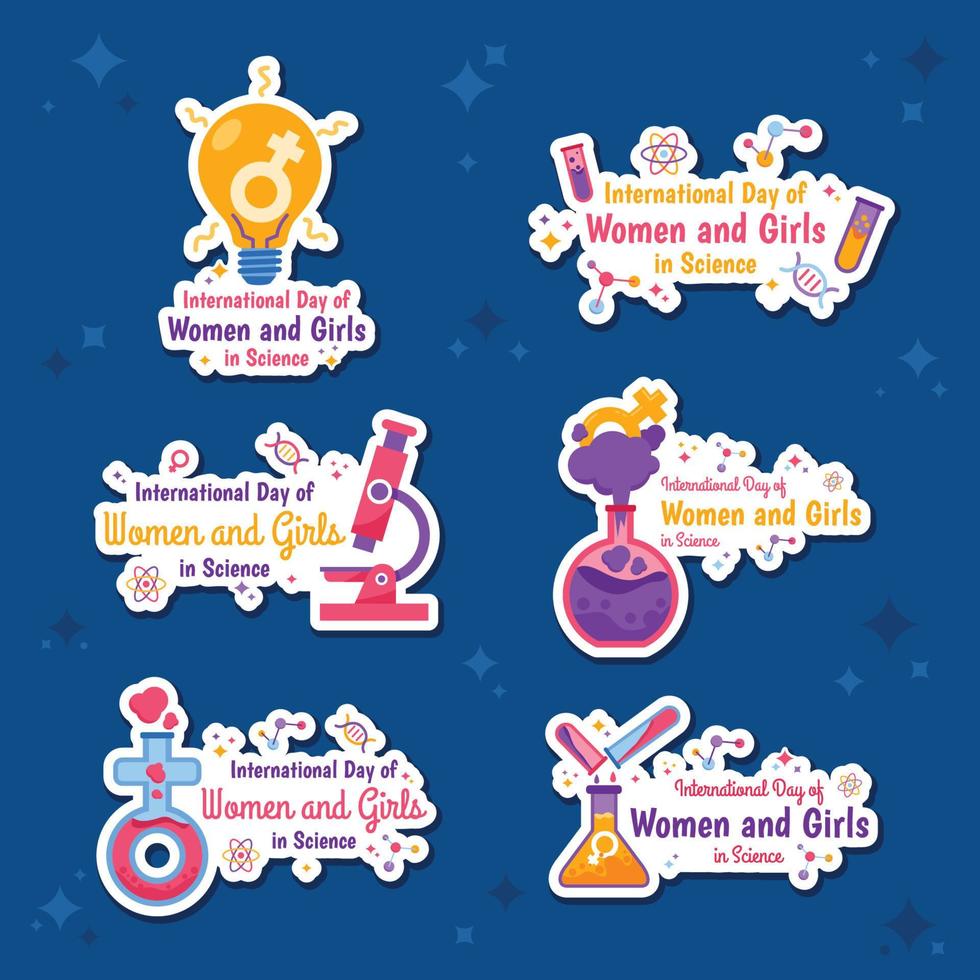 Women And Girls In Science Day Stickers Set vector