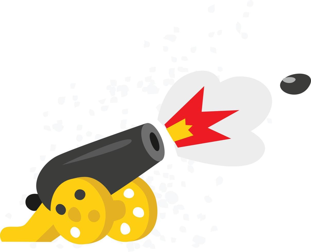 A cartoon cannon. Vector flat icon. Illustration isolated on white background. Shooting cannon. Start of presentation. Emblem for the company. Ready element for animation and printing.