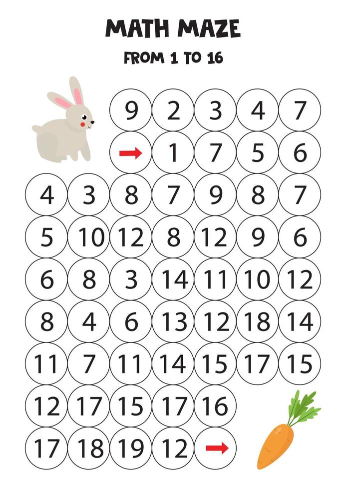 Get cute rabbit to the carrot by counting to 16. vector