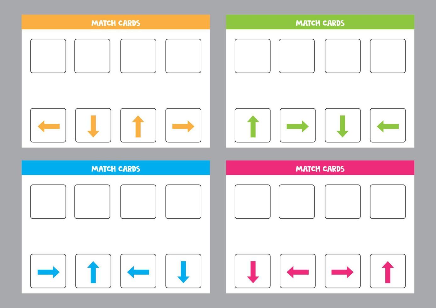 Set of templates to make worksheet for kids. Match directions. vector