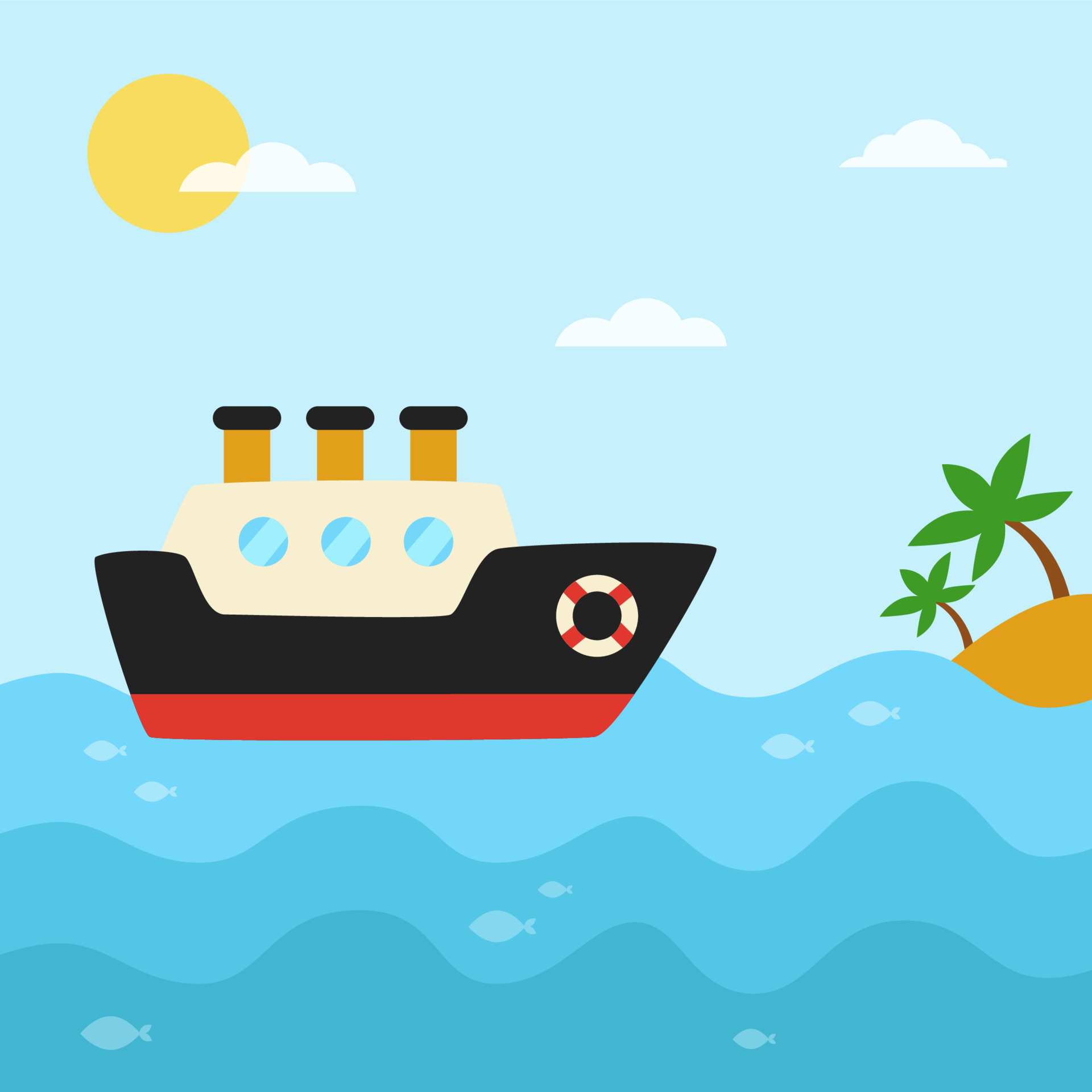Vector illustration of sea landscape with cartoon ship. 5154933 Vector Art at Vecteezy Vector illustration of sea landscape with cartoon ship. 5154933 Vector Art at Vecteezy