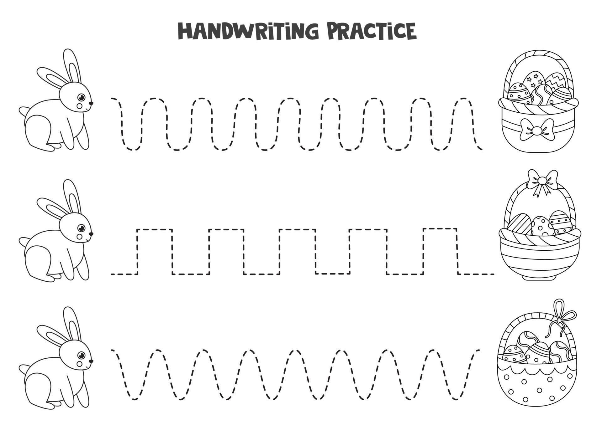 Tracing lines with cute Easter bunny and baskets. Writing practice