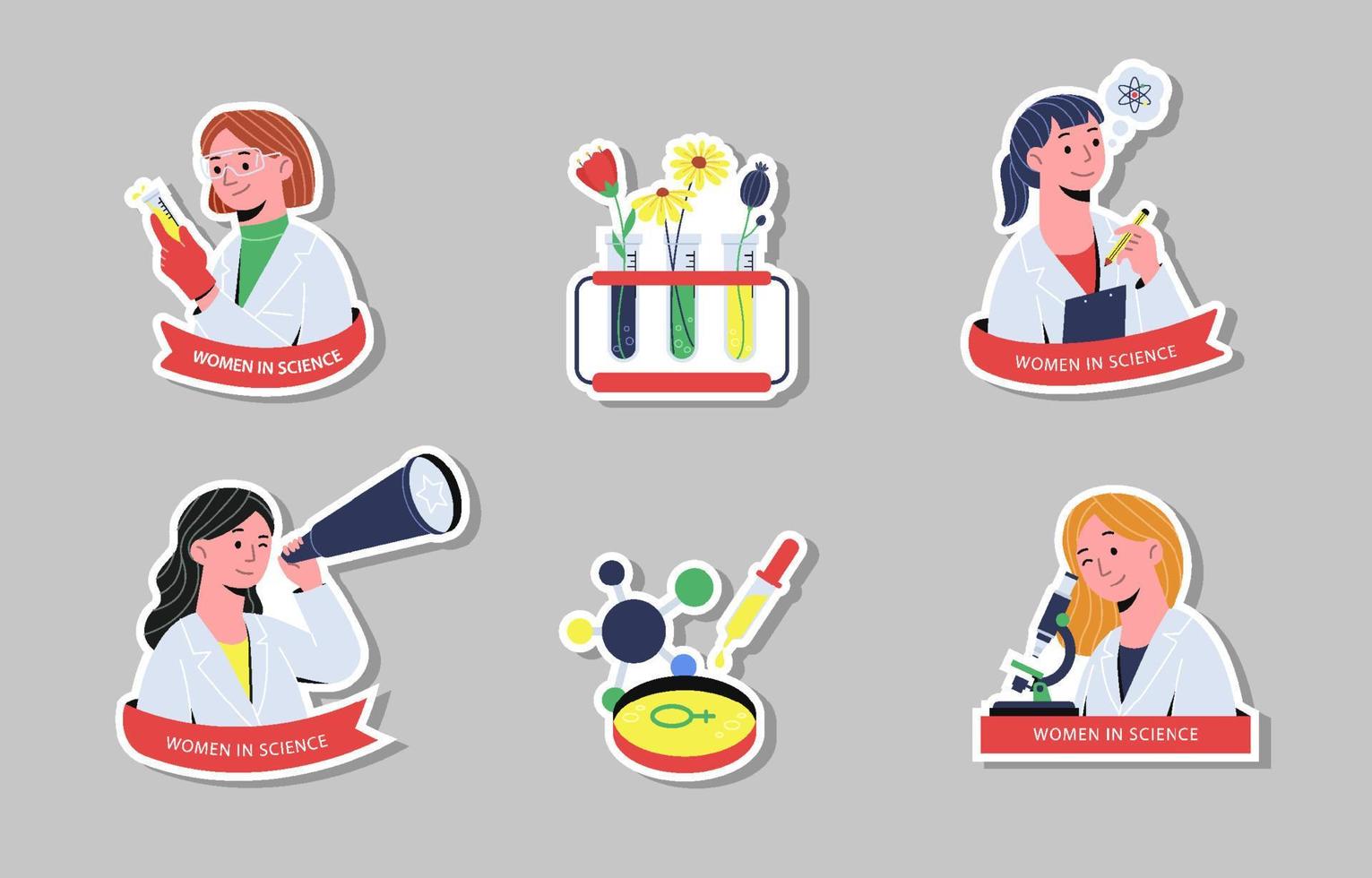 Beautiful Women In Science Stickers Set vector