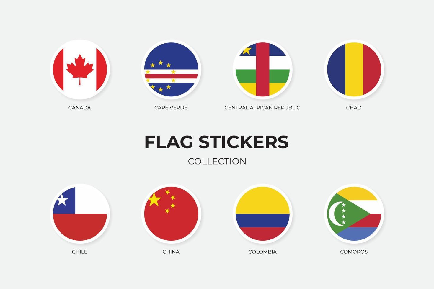 Flag Stickers of Canada, Cape Verde, Central African Republic, Chad, Chile, China, Colombia and Comoros vector