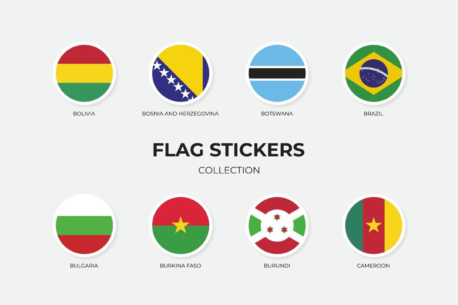 pegatinas de bandera de bolivia, bosnia y herzegovina, botswana, brasil, bulgaria, burkina faso, burundi y camerún vector