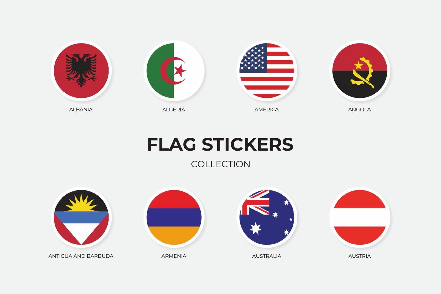 Flag Stickers of Albania, Algeria, America, Angola, Antigua and Barbuda, Armenia, Australia and Austria vector