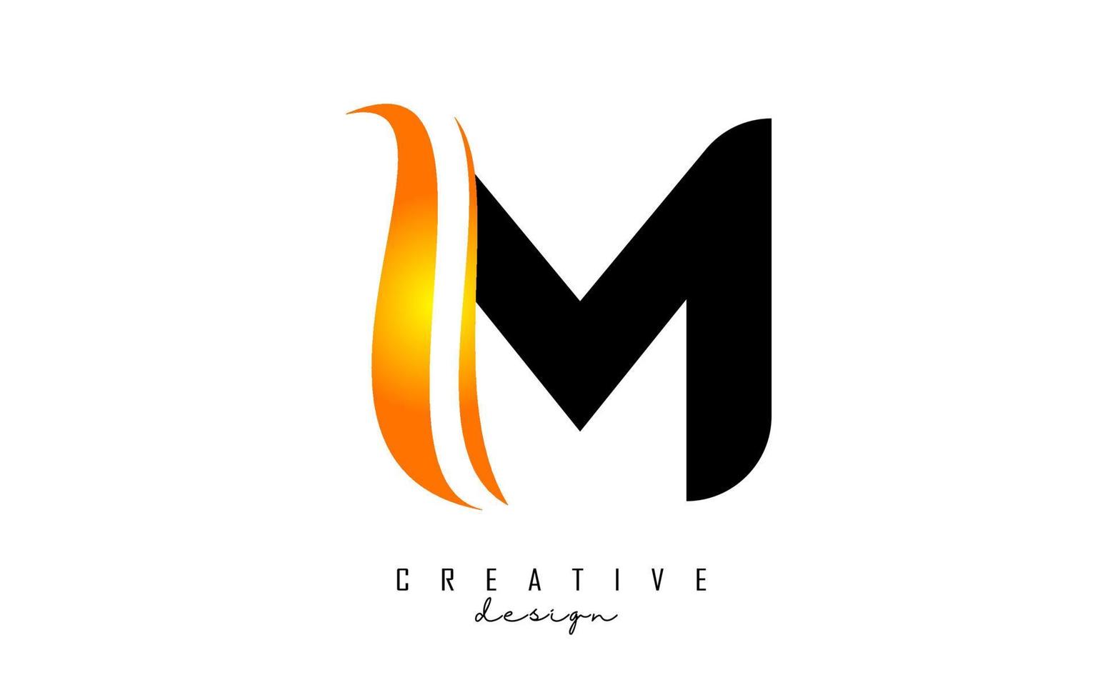 M letter Logo with gradient orange swoosh. Letter M with abstrat geometric elements. vector