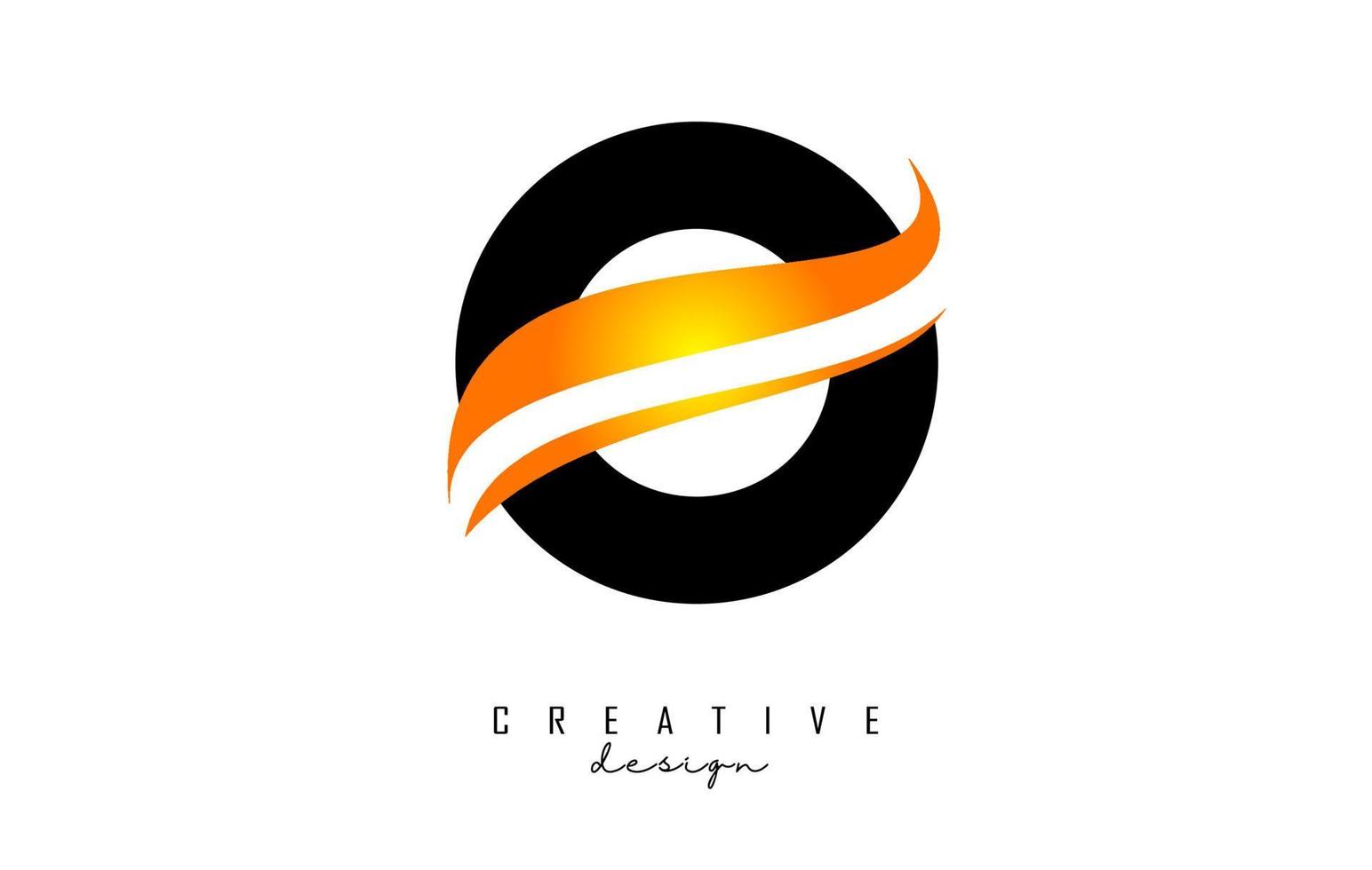 logotipo de letra o con swoosh naranja degradado. letra o con elementos geométricos abstractos. vector