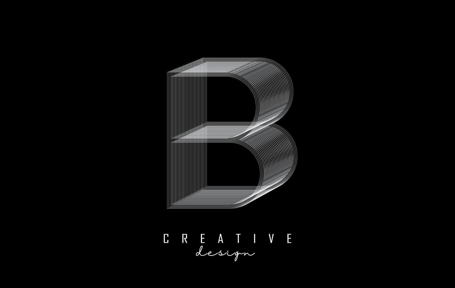 logotipo de la letra b de líneas blancas. diseño de ilustración de vector de línea creativa con efecto 3d.