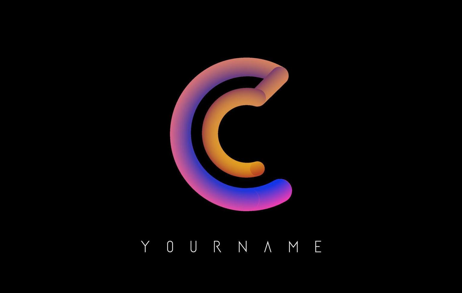 Letter C logo with rainbow gradient 3D effect. Creative vector illustration with vibrant gradient shape.