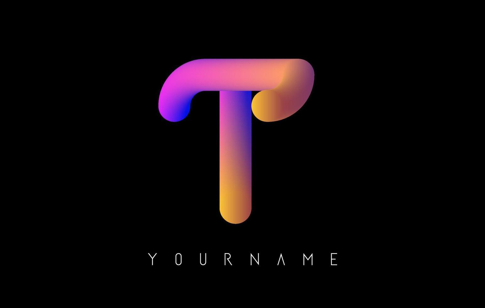 Letter T logo with rainbow gradient 3D effect. Creative vector illustration with vibrant gradient shape.