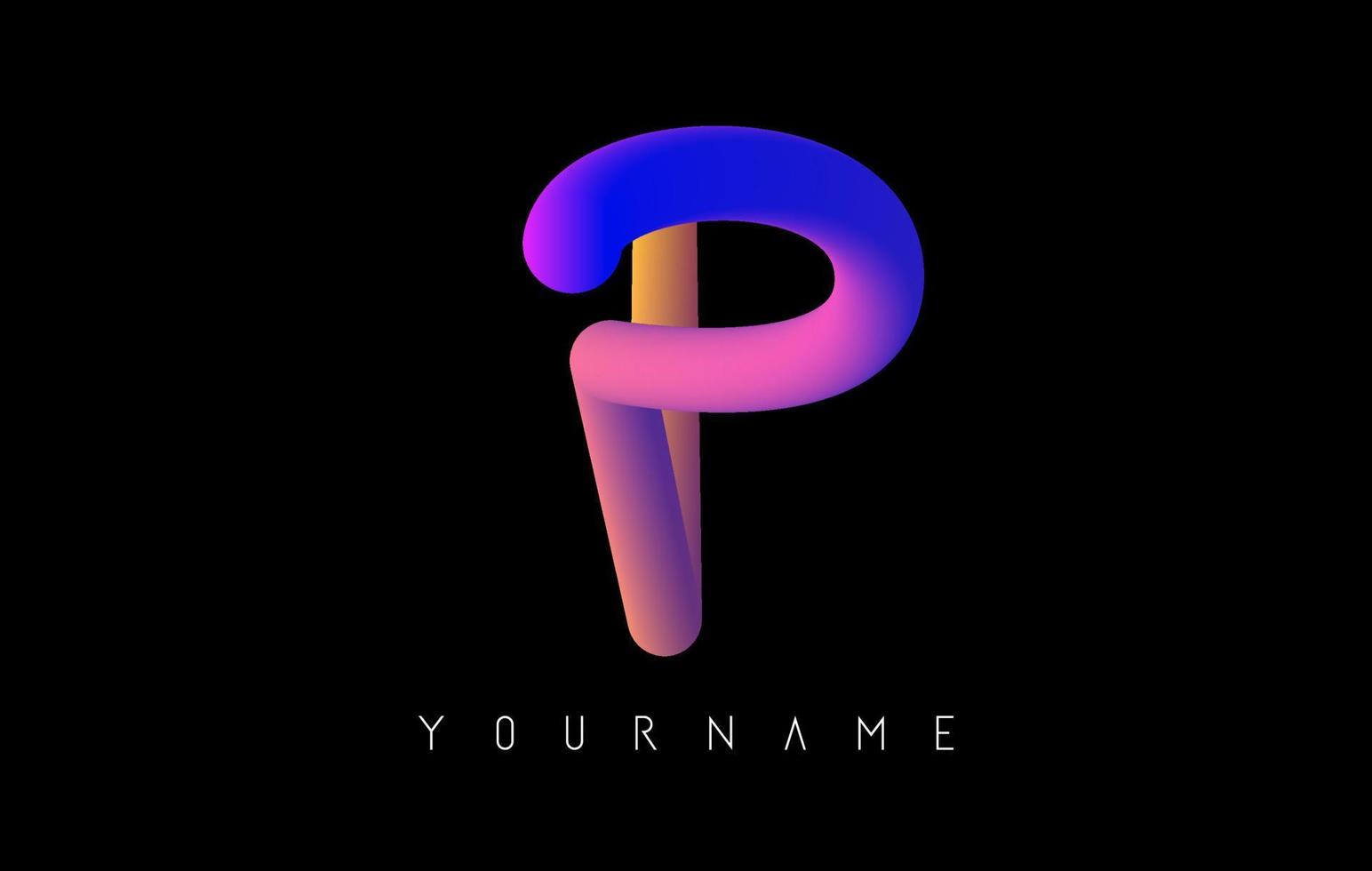 Letter P logo with rainbow gradient 3D effect. Creative vector illustration with vibrant gradient shape.