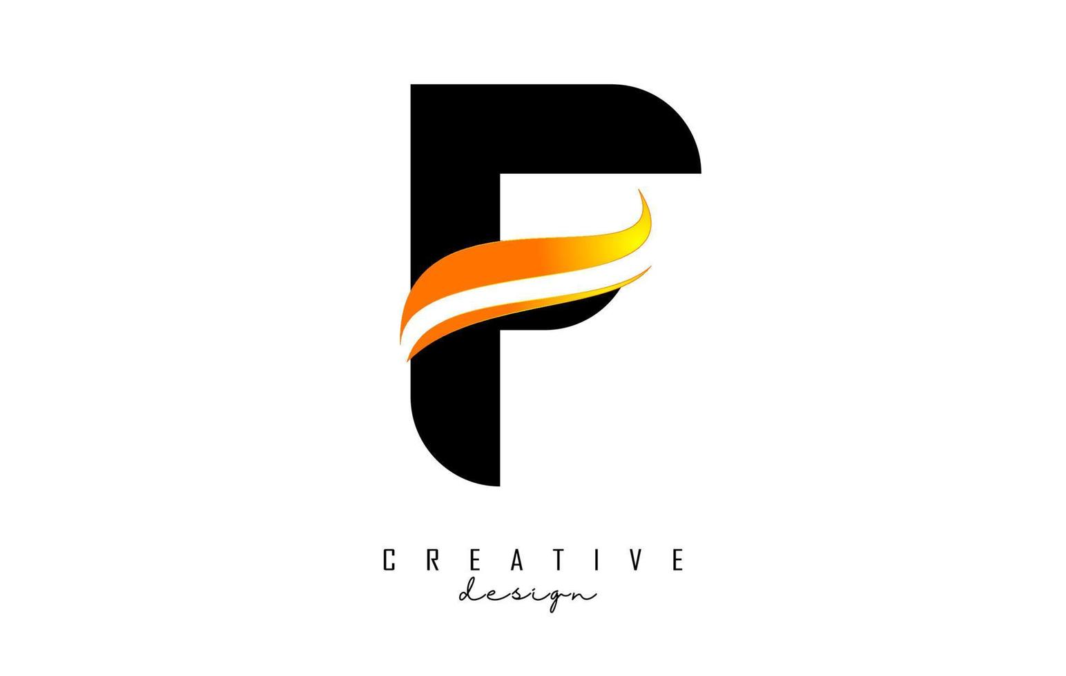 F letter Logo with gradient orange swoosh. Letter F with abstrat geometric elements. vector