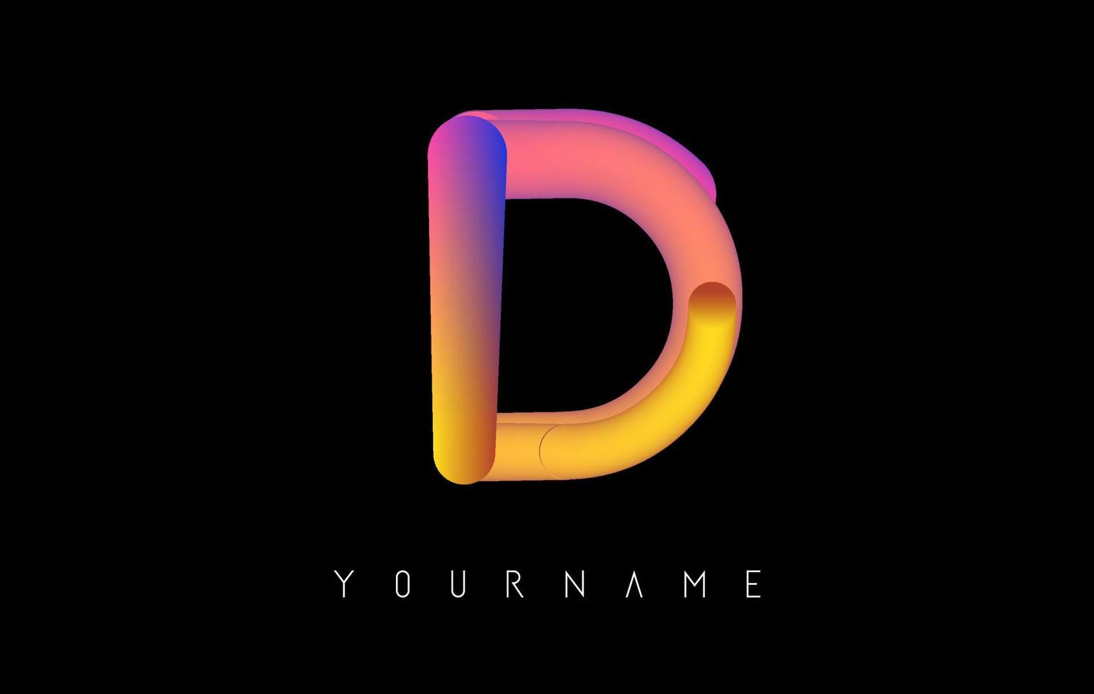 Letter D logo with rainbow gradient 3D effect. Creative vector illustration with vibrant gradient shape.