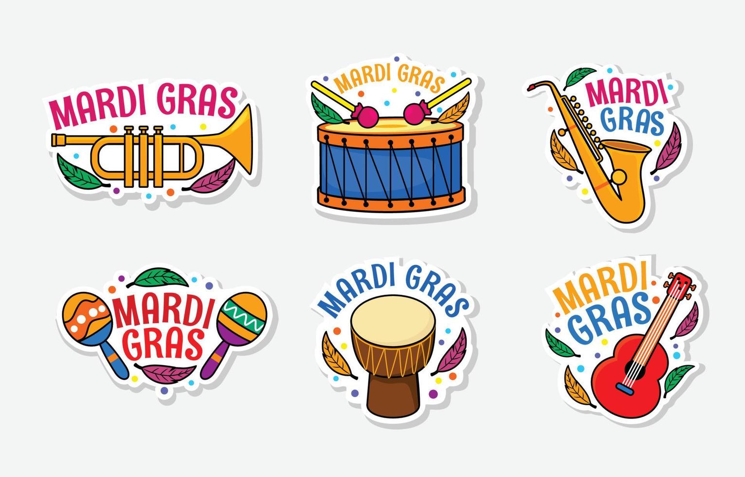 conjunto de pegatinas de carnaval de música mardi gras vector