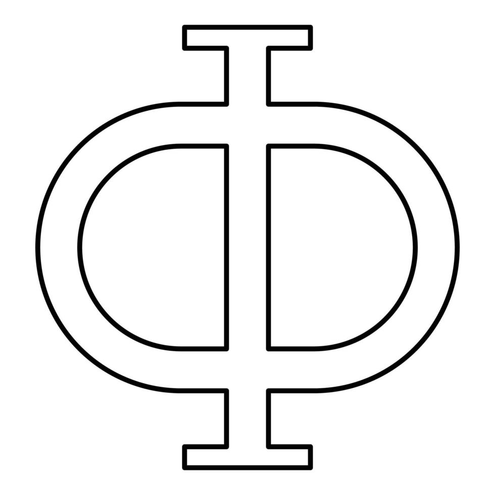 Phi greek symbol capital letter uppercase font icon outline black color vector illustration flat style image