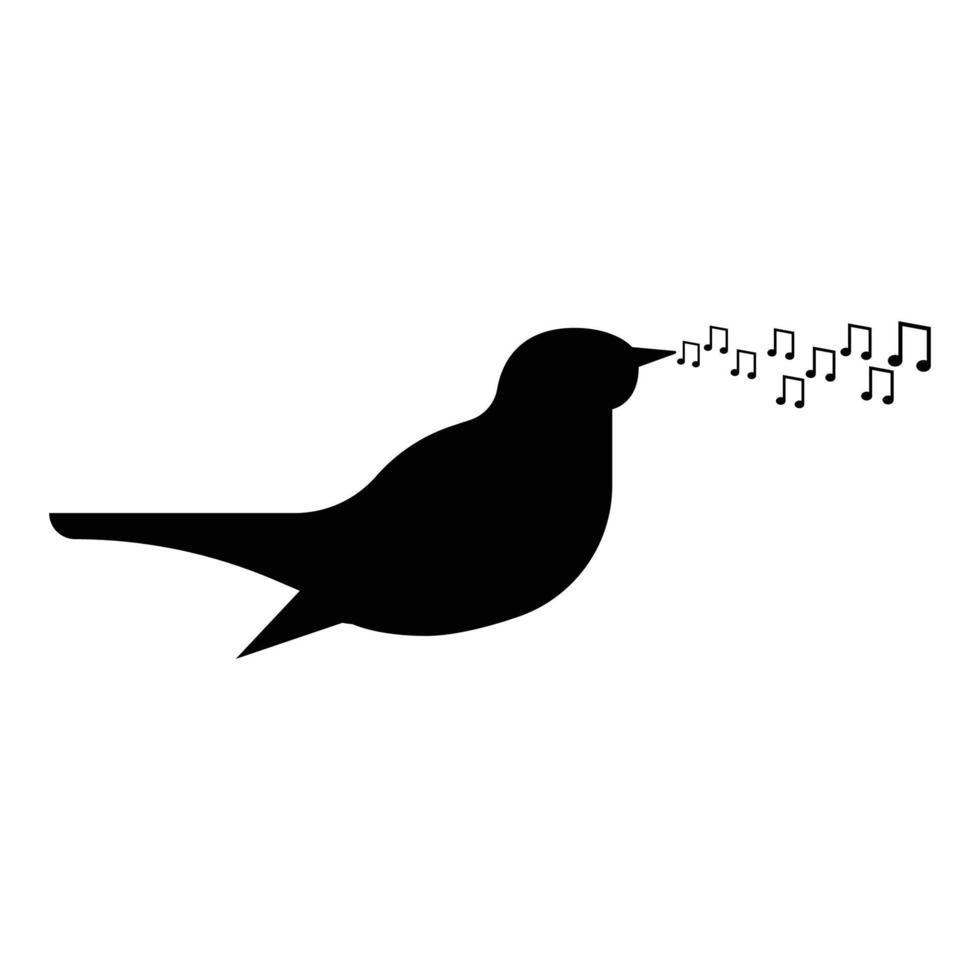 ruiseñor cantando melodía canción pájaro notas musicales música concepto icono color negro vector ilustración estilo plano imagen