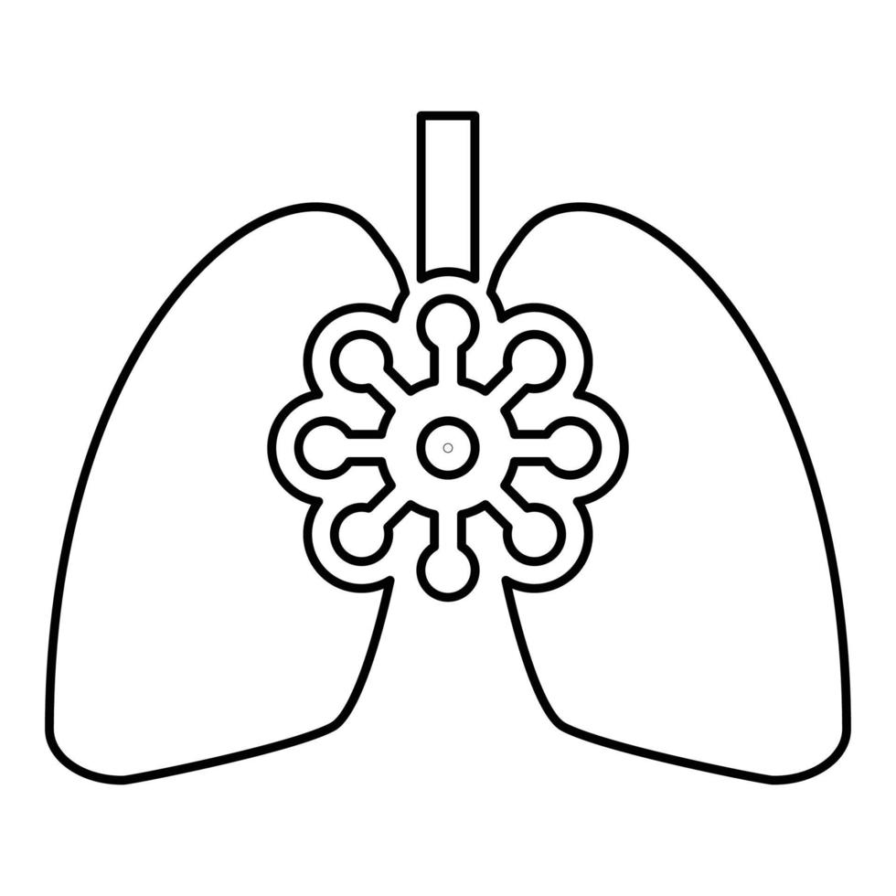 coronavirus pulmones dañados virus corona ataque comer pulmón concepto covid 19 infectado tuberculosis icono contorno negro color vector ilustración estilo plano imagen