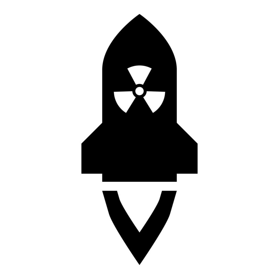 cohete atómico volador misil nuclear armas bomba radiactiva concepto militar icono color negro vector ilustración estilo plano imagen