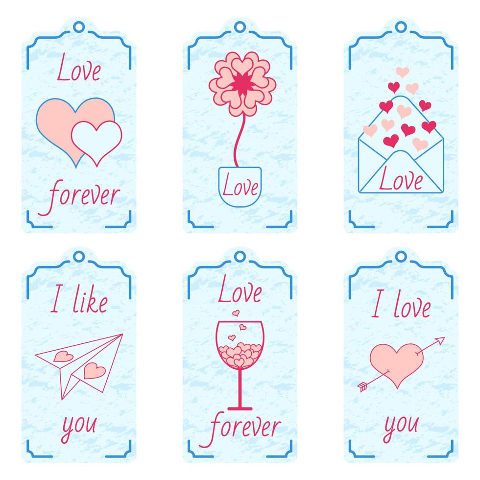 Romantic tags, hearts and inscriptions. For decorating gifts, shopping, can be used in projects for Valentine's Day vector
