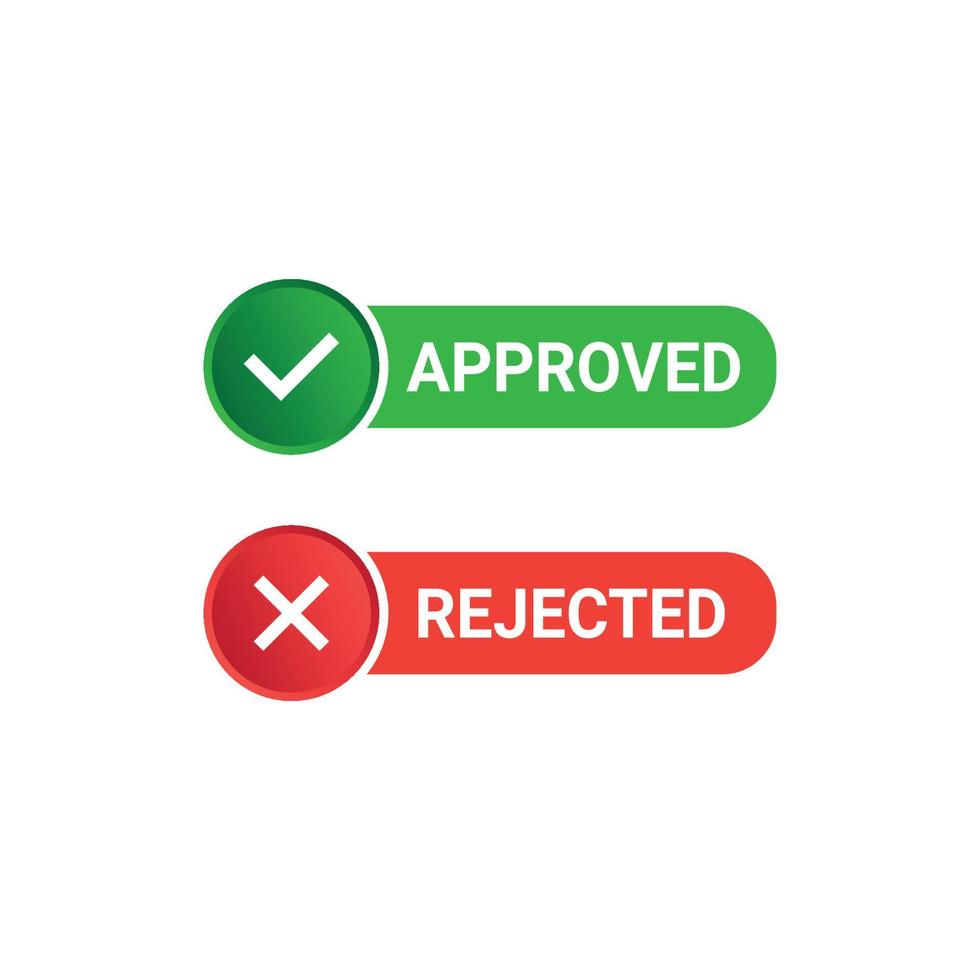 approved and rejected sign, button option, notification information symbol, rounded style, illustration vector graphic