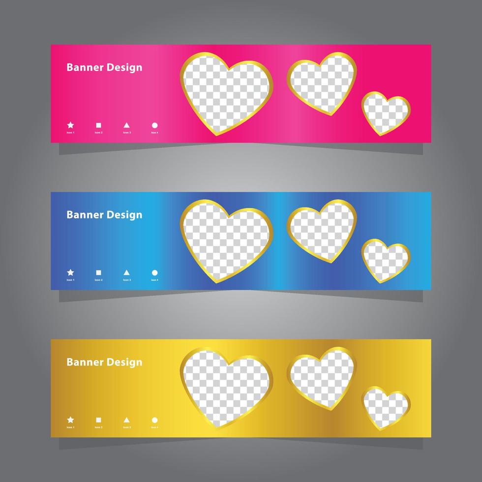 shiny elegant colorful banner set template collection, modern luxury style, with heart love shape isolated for image, vector graphic design