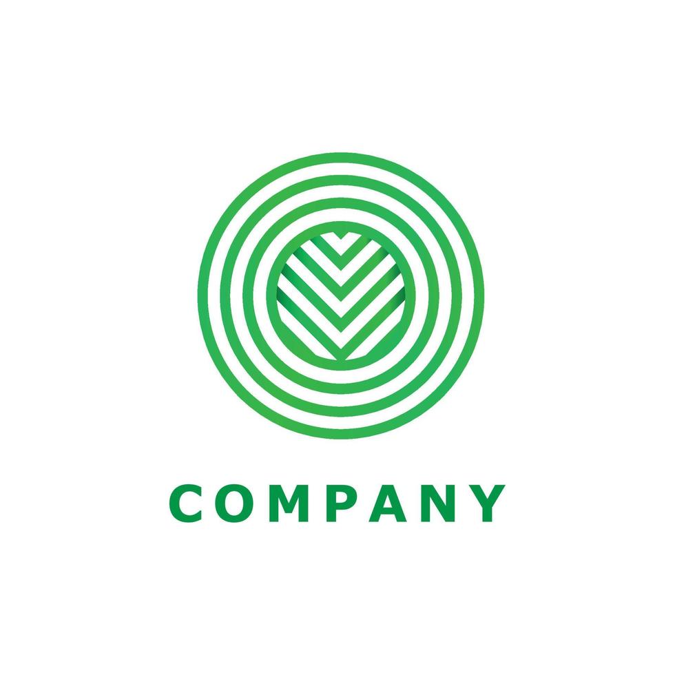 nature circle shape logo emblem with leaf in middle, elegant green color line element brand identity design vector graphic