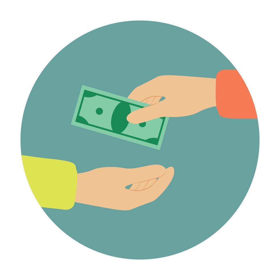 money giving, transaction, hand flat design vector illustration