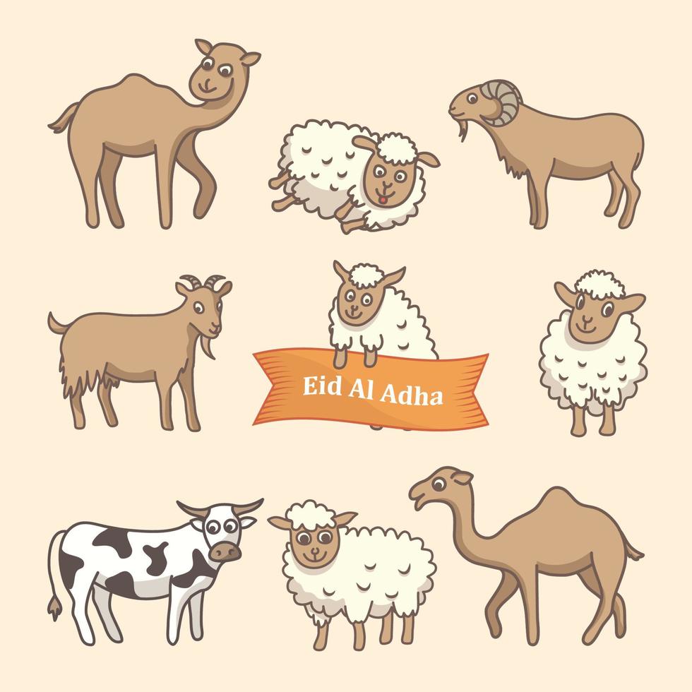 cute character cartoon livestock animal collecton vector design for eid al adha