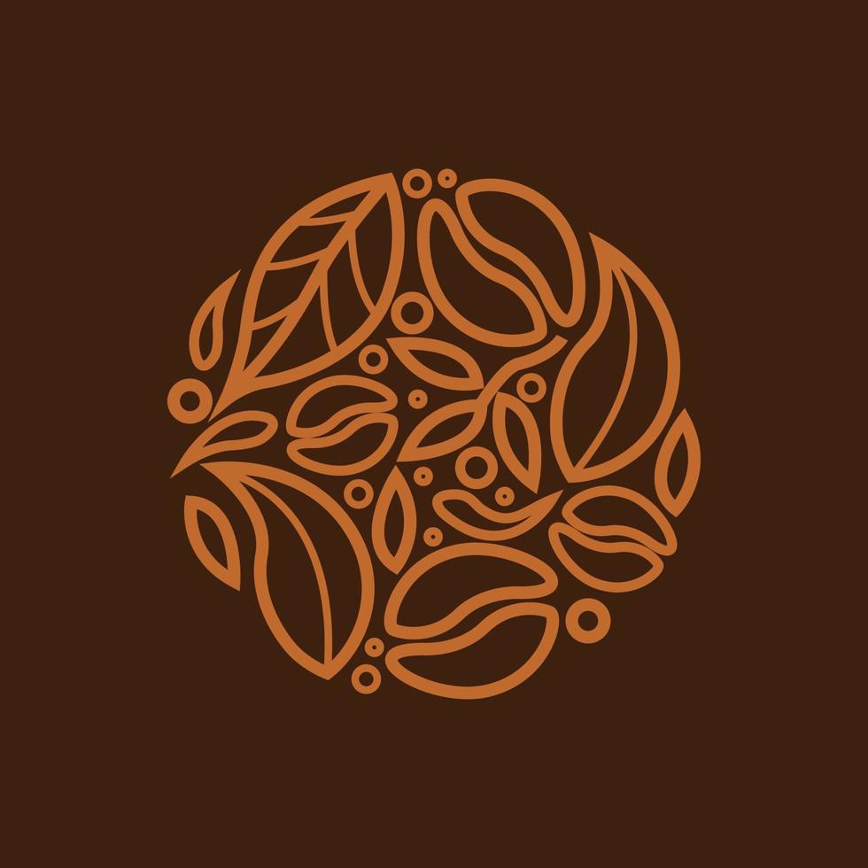 natural coffee logo doodle style elegant circle shape brown color, vector graphic design