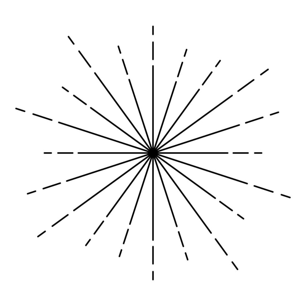 sunburst fuegos artificiales rayos rayo radial haz líneas brillo glaseado llamarada starburst concéntrico resplandor líneas icono contorno negro color vector ilustración estilo plano imagen