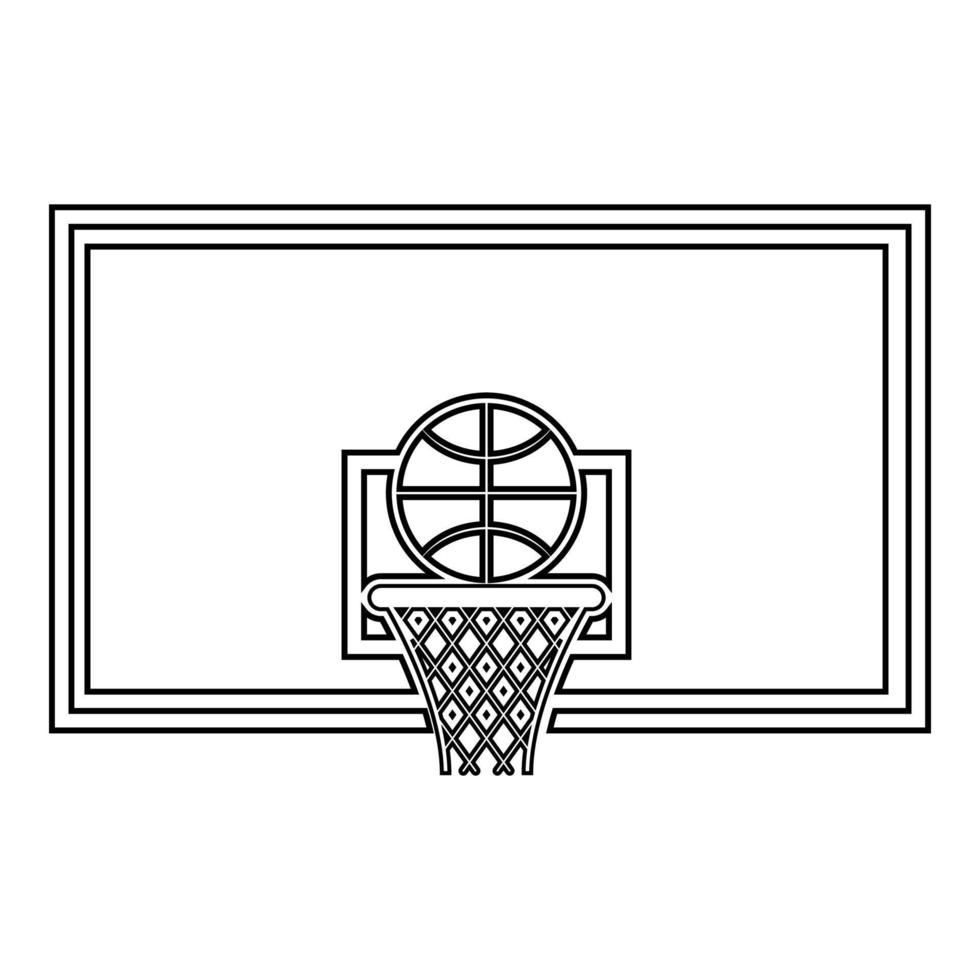 Basketball hoop and ball Backboard and grid basket icon outline black color vector illustration flat style image