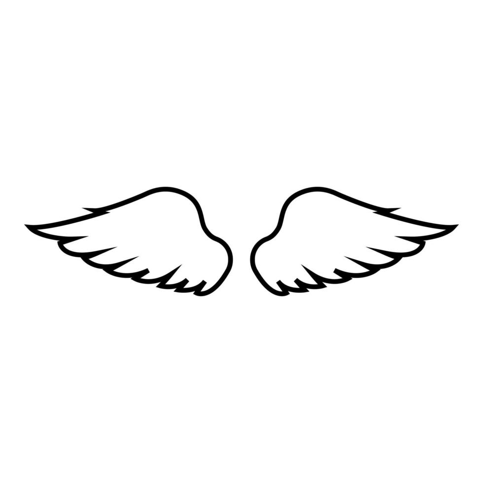 Wings of bird devil angel Pair of spread out animal part Fly concept Freedom idea icon outline black color vector illustration flat style image