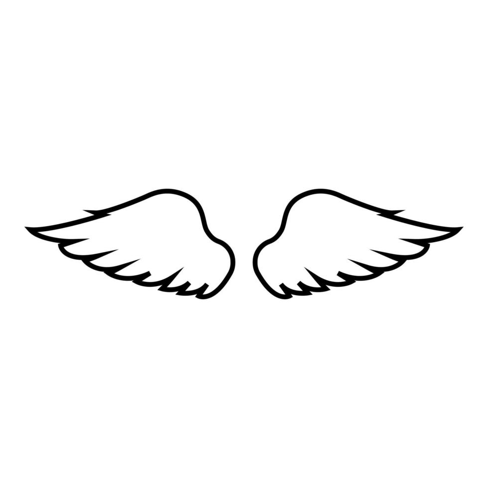 Wings of bird devil angel Pair of spread out animal part Fly concept Freedom idea icon outline black color vector illustration flat style image