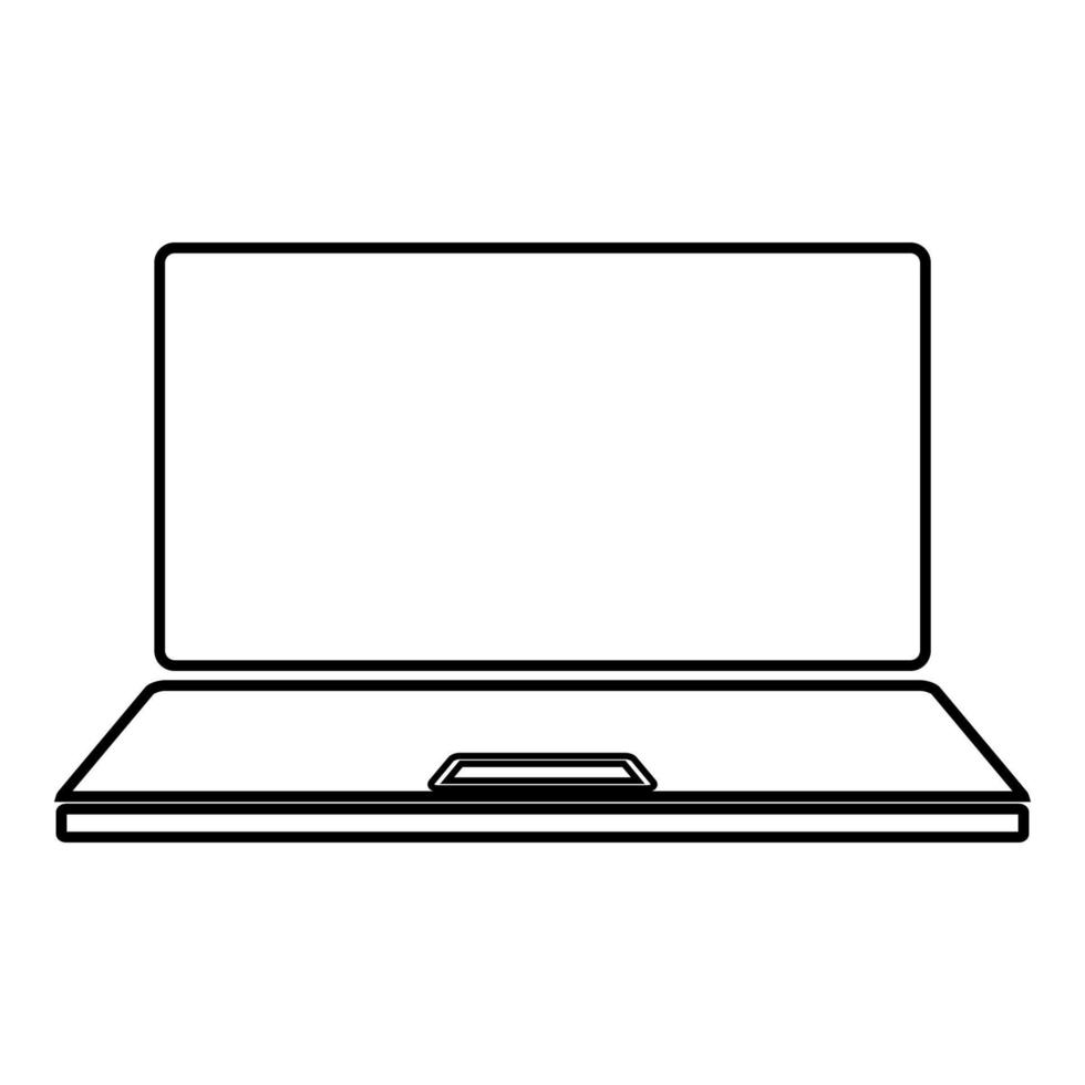 Laptop icon outline black color vector illustration flat style image