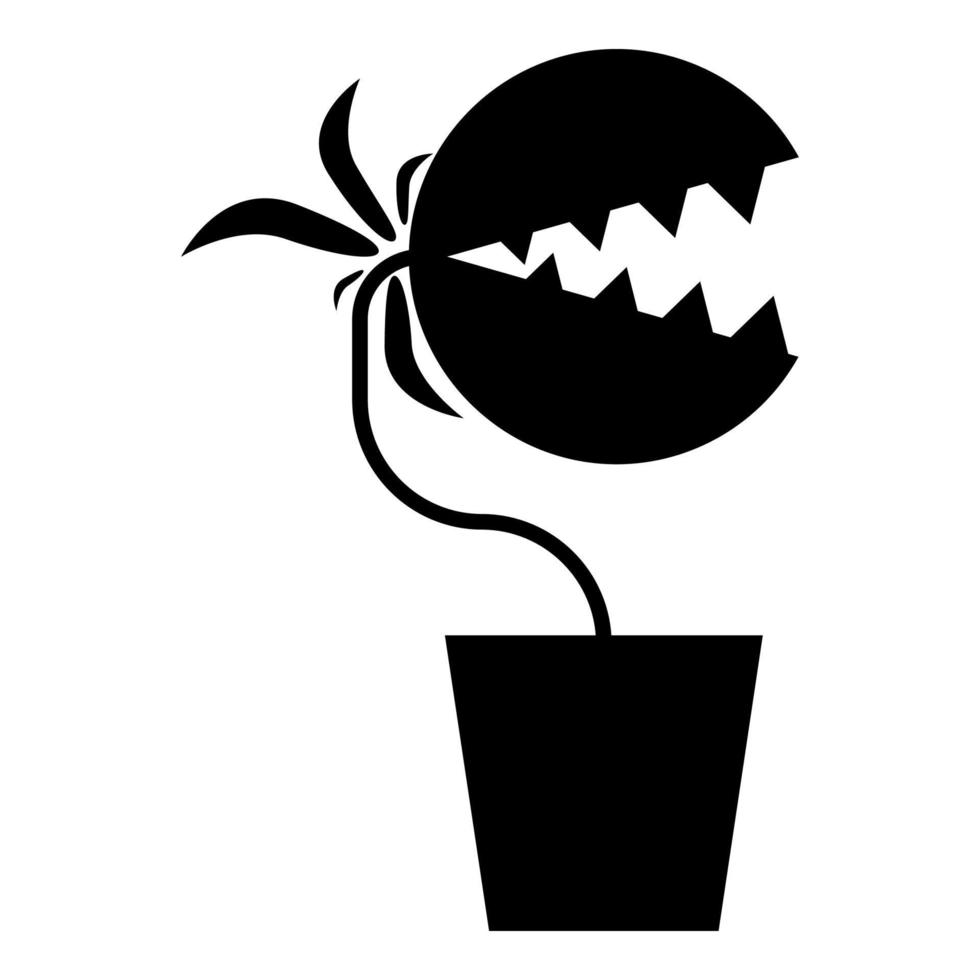 planta carnívora atrapamoscas monstruo con dientes en maceta icono color negro vector ilustración estilo plano imagen