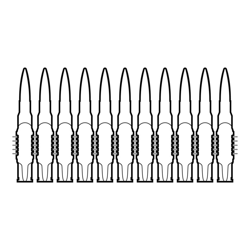 Bullets in row belt Machine gun cartridges Bandoleer War concept icon outline black color vector illustration flat style image