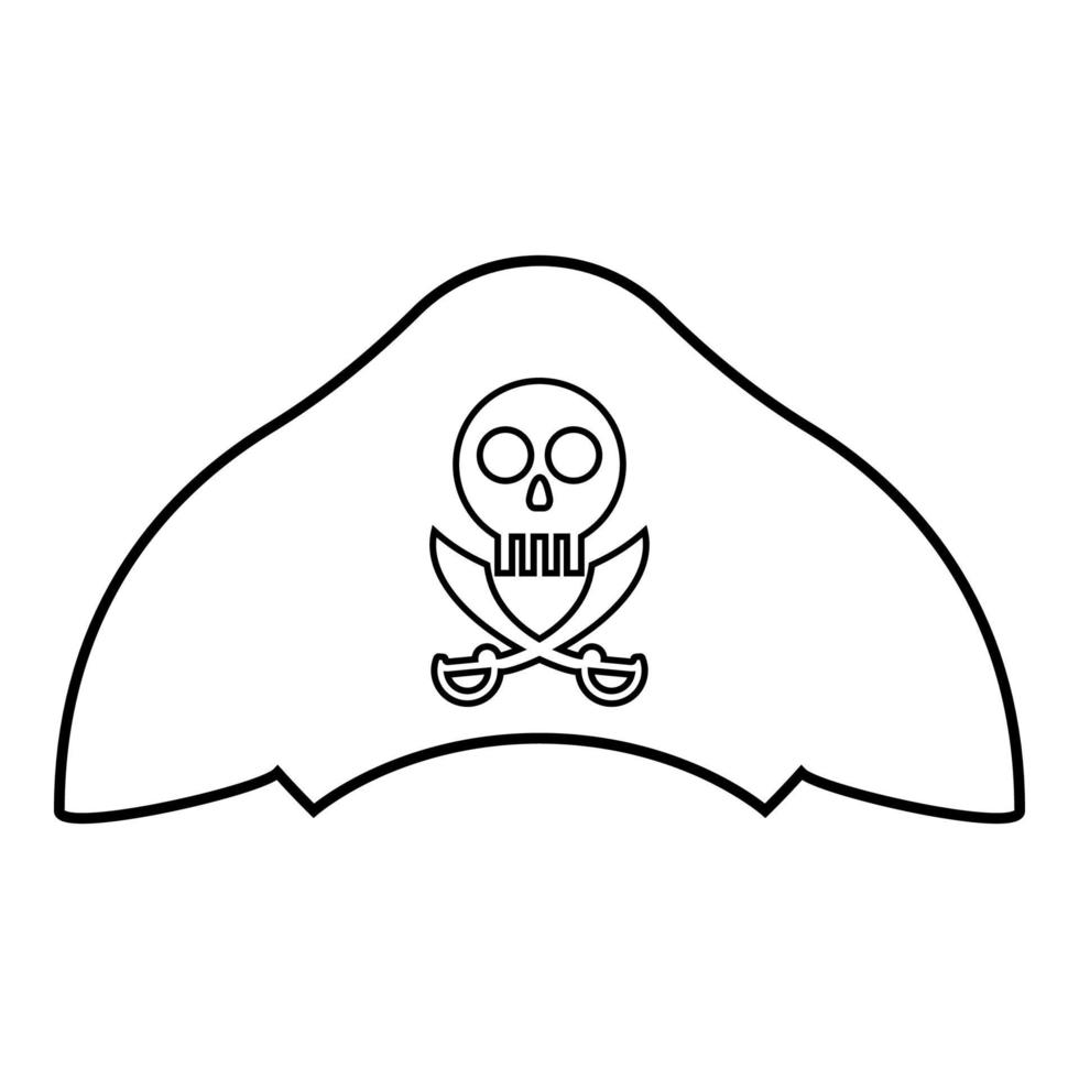 Pirate hat with skull and saber cutlass icon outline black color vector illustration flat style image