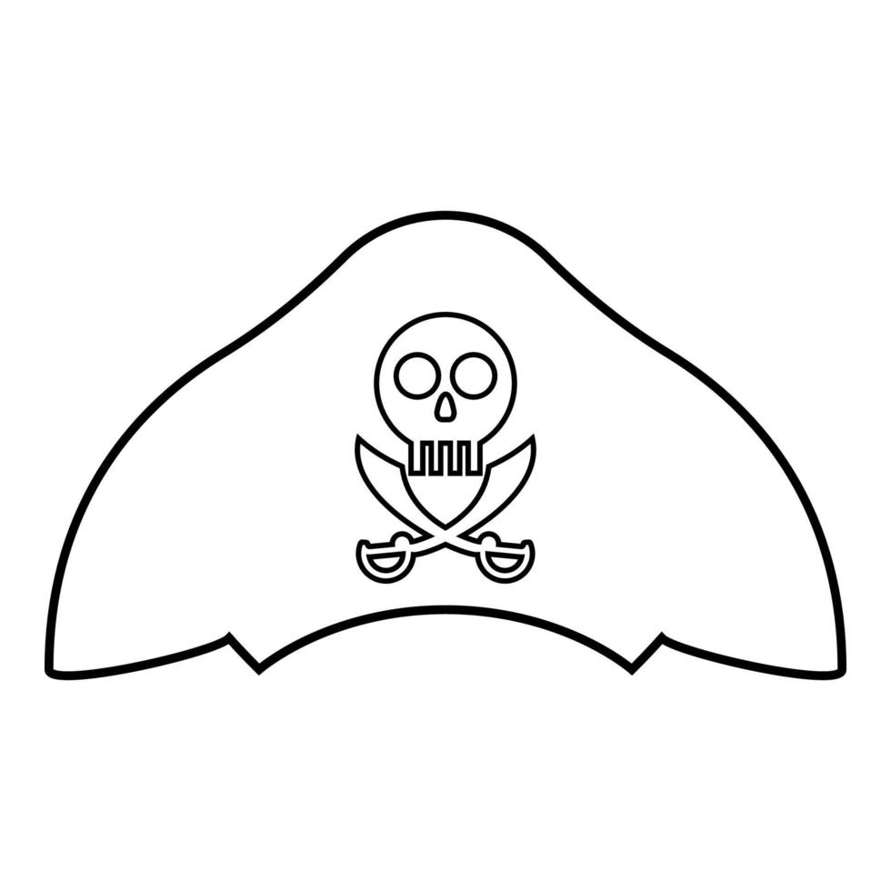 Pirate hat with skull and saber cutlass icon outline black color vector illustration flat style image