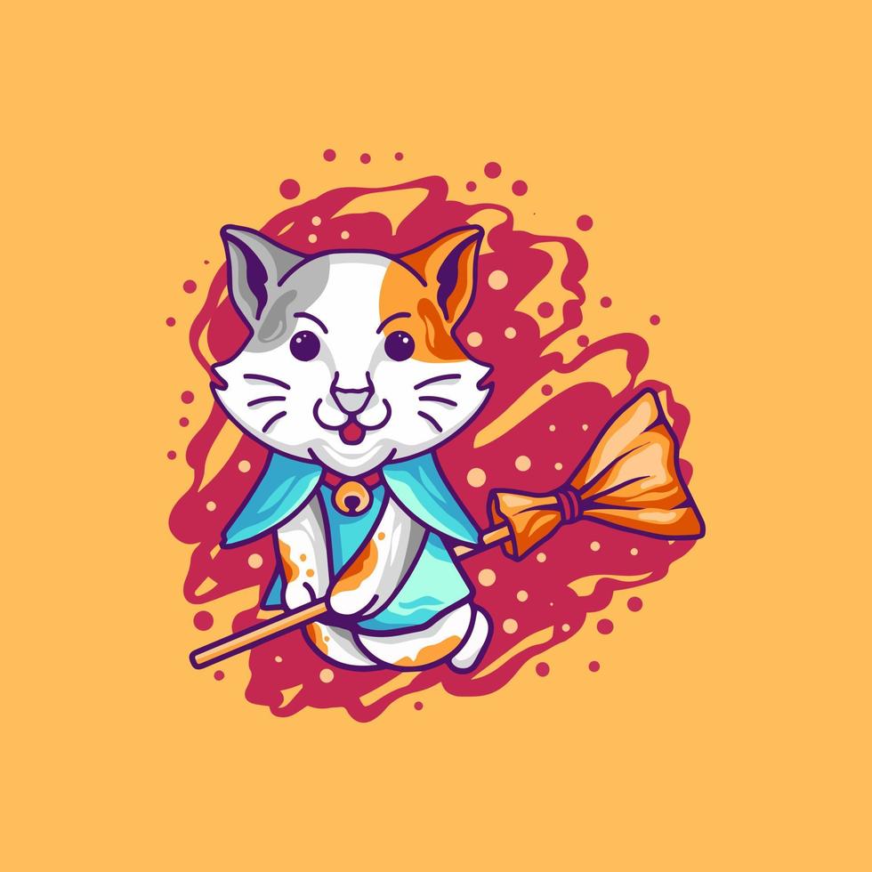 Witch Cat With Broomstick vector