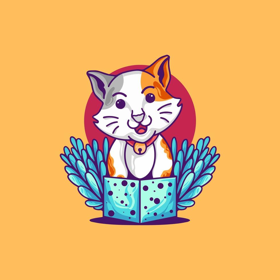 gato en caja de regalo vector