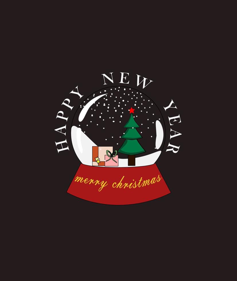 happy new year and merry christmas snow globe vector