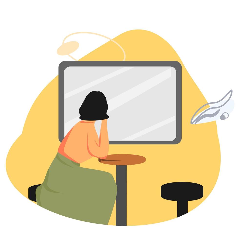 illustration of woman sit and seeing a window vector