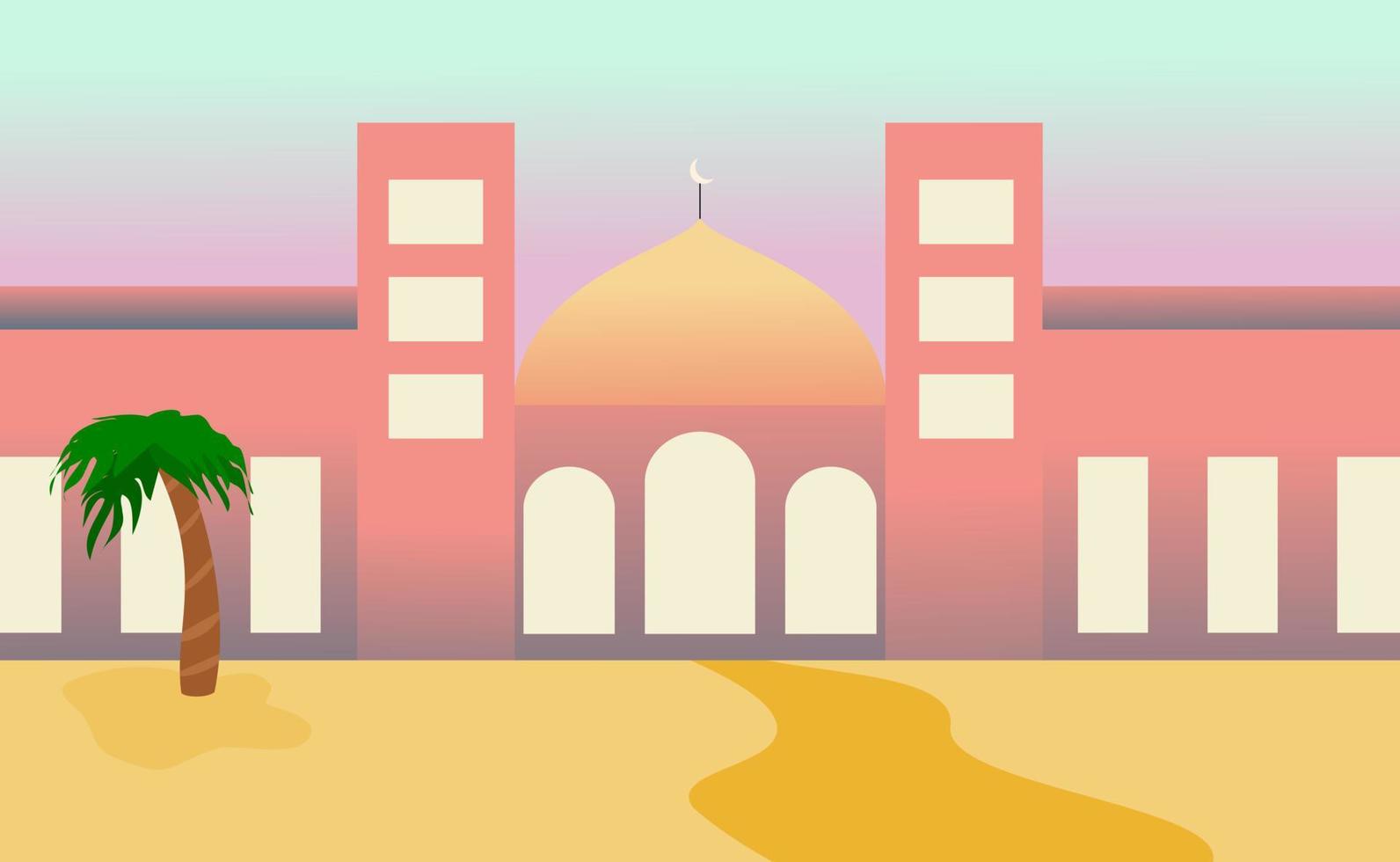 wallpaper illustration mosque with pink pastel color and beautiful sky vector