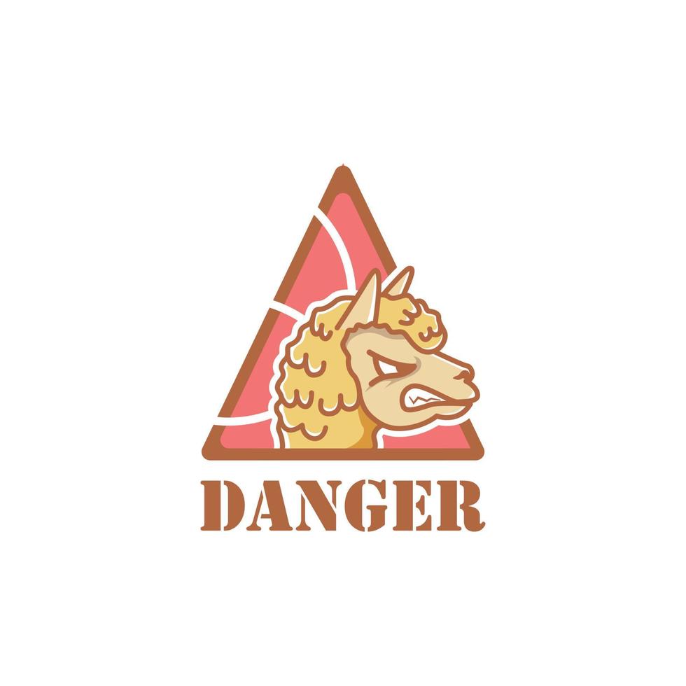 Illustration of angry Alpaca logo sign inside danger warning triangle. vector