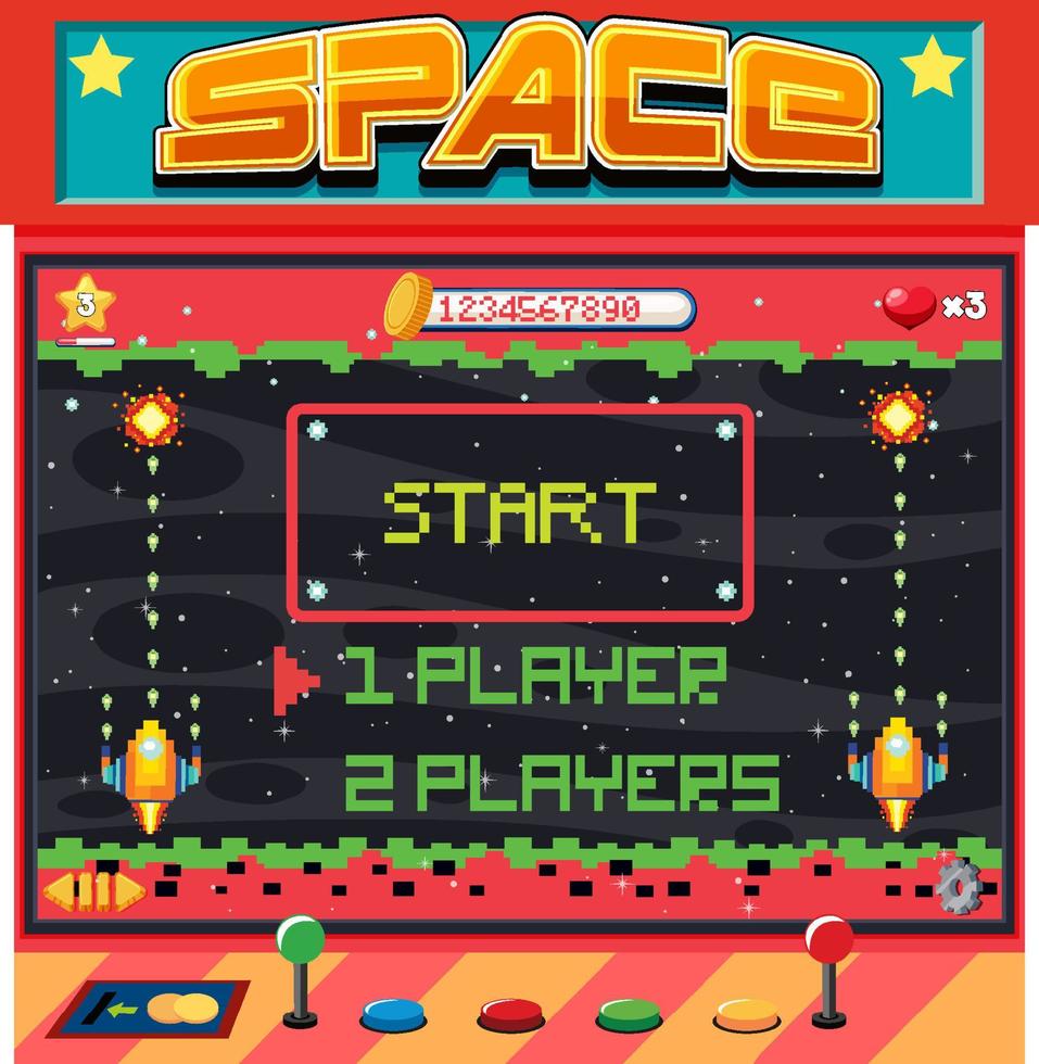 Pixel space game interface with start button vector