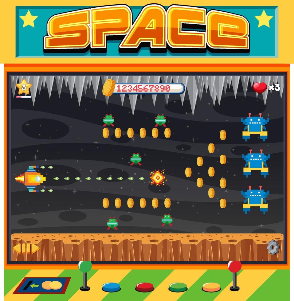 Retro pixel space game interface vector