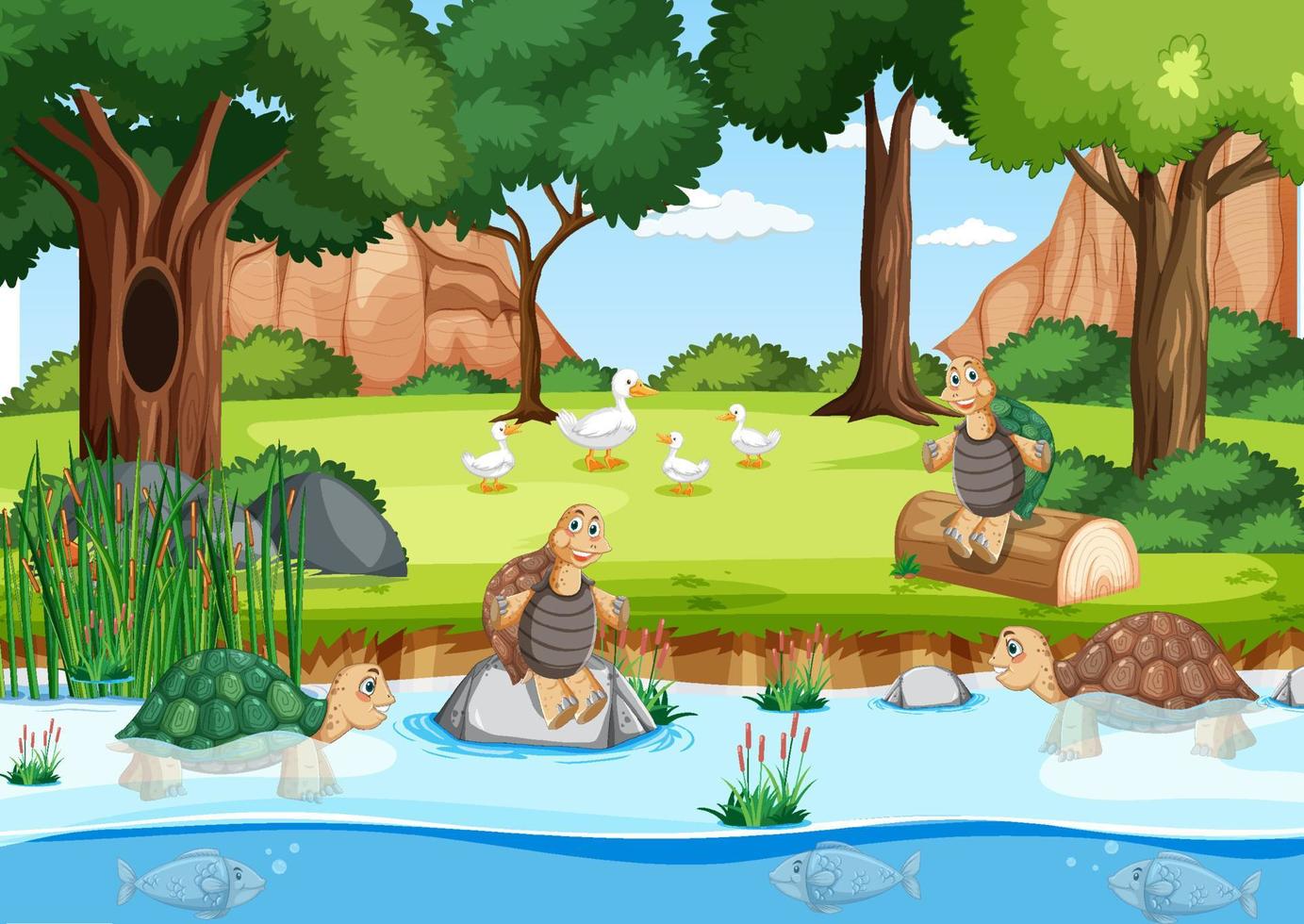 River in the forest with wild animals vector