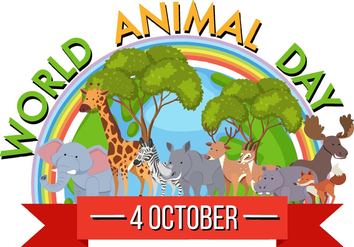 banner del día mundial de los animales con animales salvajes vector